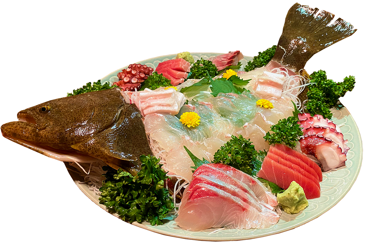 ヒラメのお造りと活魚の刺身|大衆割烹みどりや|茨城 神栖市